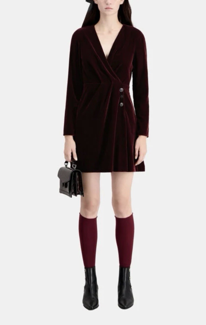The Kooples Women's Velvet Burgundy Long Sleeve Mini