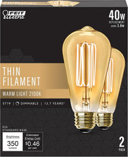 ST19 Vintage LED Light Bulb, 40W Eq, Warm White, 2 Pack