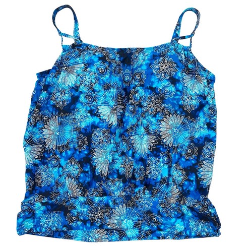 SwimsuitsForAll Women's 22 Multicolor Floral Mandala Padded Tankini Top Swim NWT