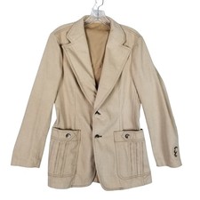 Lee Separate-Lees Blazer Vest Set Mens 38R Tan Vintage 70s Safari Cotton Suit
