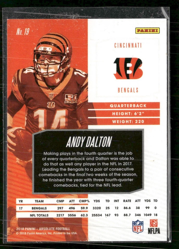 2018 Panini Absolute #19 Andy Dalton Spectrum Red #/100 - Image 2 of 2