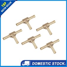 Universal 5mm Hose Barb Brass 3 Way Tee Connector Adaptor Gold Tone Pack of 5 