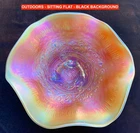 NORTHWOOD AQUA OPAL “FINECUT & ROSES” CARNIVAL GLASS CANDY DISH – FANCY INTERIOR