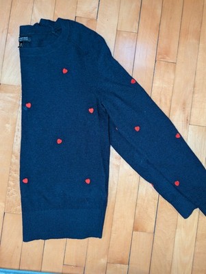 Banana Republic Merino Wool Women's Heart Crew Neck Sweater Blue Red Light