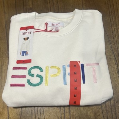 NWT Esprit Women's Logo Fleece Crewneck Sweatshirt Embroidered 80s Retro Viral