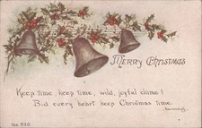 XMAS Merry Christmas Bells & Holly with Poem Kavanagh Miller,Sabetha,KS Vintage