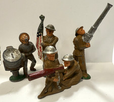 Lot 4 Manoil Barclay Soldiers Metal Figures World War 1 WWI Flag Machine Gunner