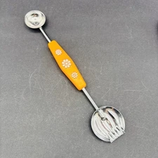 Vintage Retro Orange Daisy Flower Power Melon Baller + Butter Curler 1970's