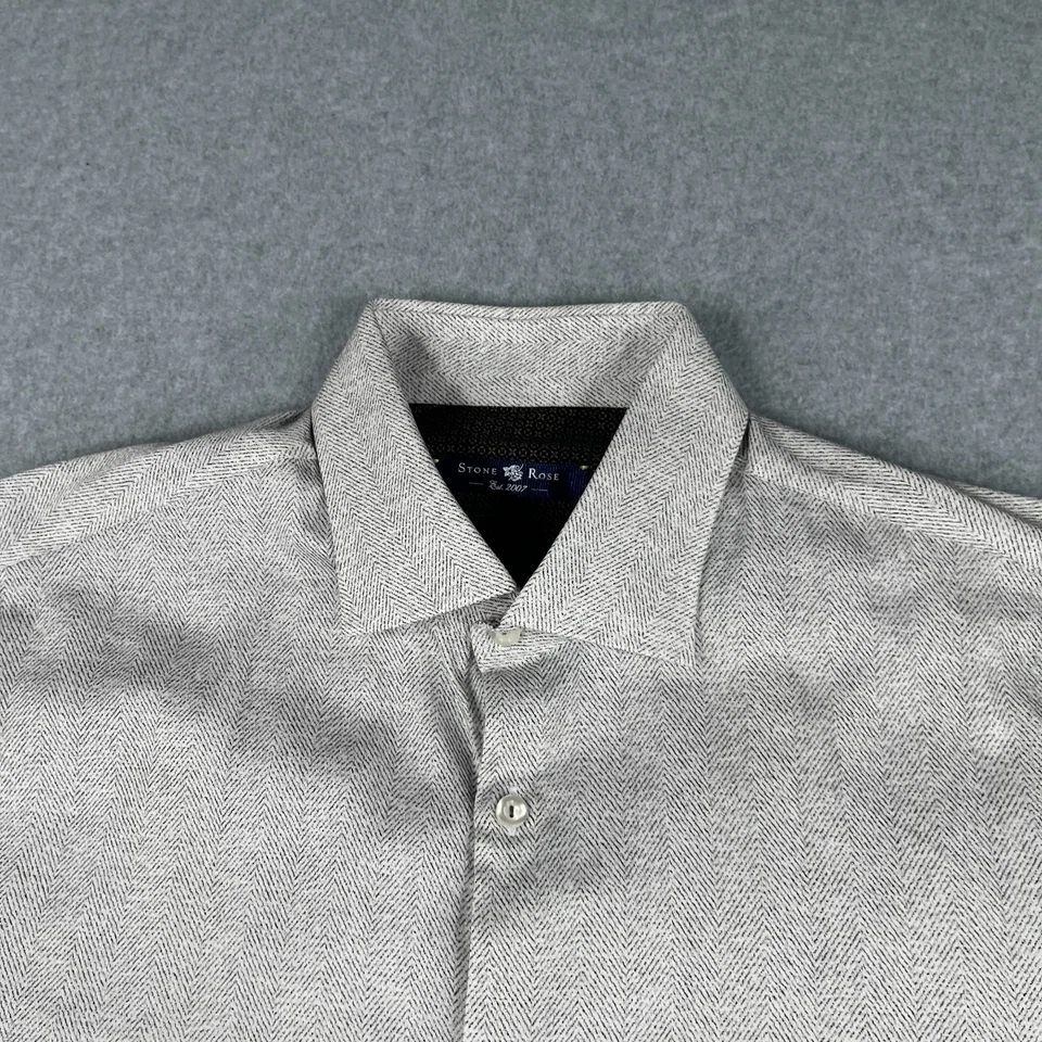 Stone Rose Shirt Size 5 Herringbone Pattern Flip Cuff Button Up Long Sleeve Mens - Image 3 of 4