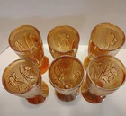 6 Jeanette Iris Herringbone Marigold 6"  Footed Iridescent Carnival Glass