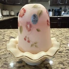 Fenton Burmese fairy lamp-pink/gold Flowers Hand Painted signed A. Farley