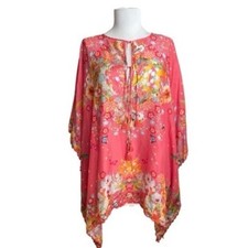 NEW JOHNNY WAS Nephi Silk Floral Butterfly Kimono Tunic Top O/S Pink Oversized