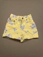 Vintage 1990S New Legends, Yellow Denim Jean Shorts With Purple Flowers Size 3T
