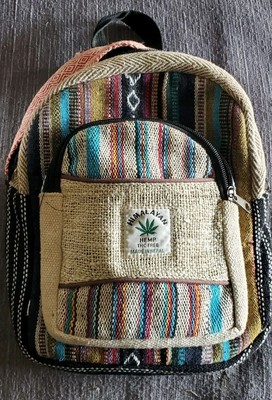 Himalayan Hemp THC Free Multi Color 13''H X 10''W Handmade Backpack Boho
