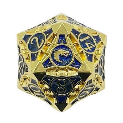 Old School Dice Dice 40mm d20 - Gold w/Blue New