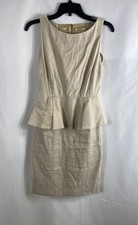 Alice + Olivia Women's Beige Linen Blend Peplum Sleeveless Bandage Back Dress