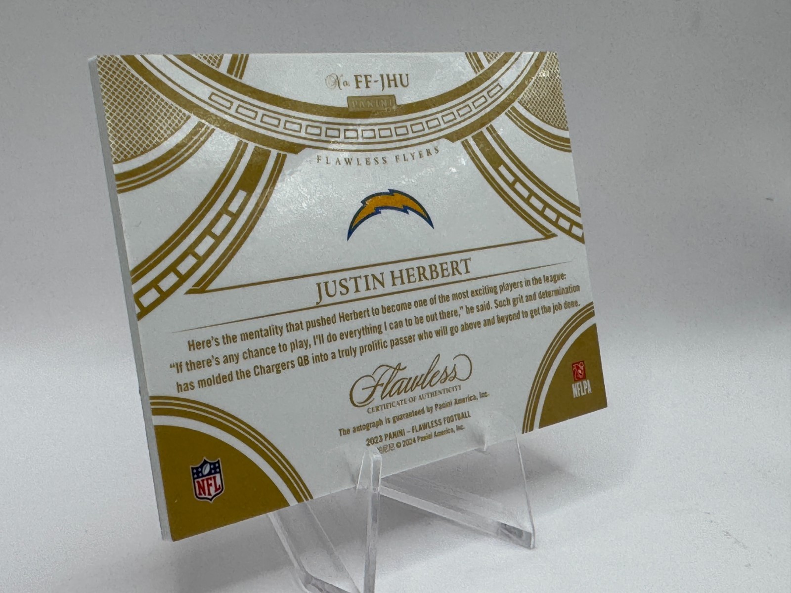 2023-24 Flawless Justin Herbert Flawless Flyers AUTO /15 Ruby On-Card Chargers