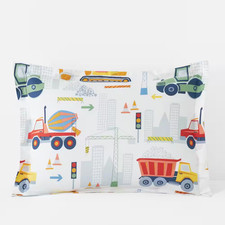 Company Kids Construction Trucks White Multi Organic Cotton Percale Standard Sha