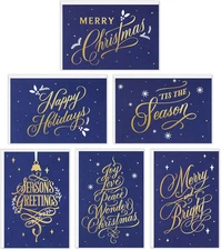 Hallmark Boxed Christmas Cards Assortment, Blue and Gold Holidays (6 Designs, 72