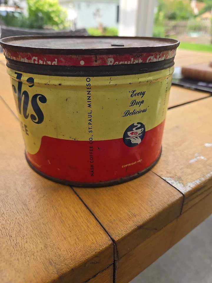 Vintage 1950s Nash’s Coffee Every Drop Delicious 1lb Tin With Lid, ST.PAUL, MN ! - Image 2 of 4
