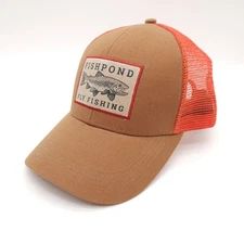 Fishpond Fly Fishing Mesh Snapback Hat Orange Brown Embroidered Ball Cap Outdoor