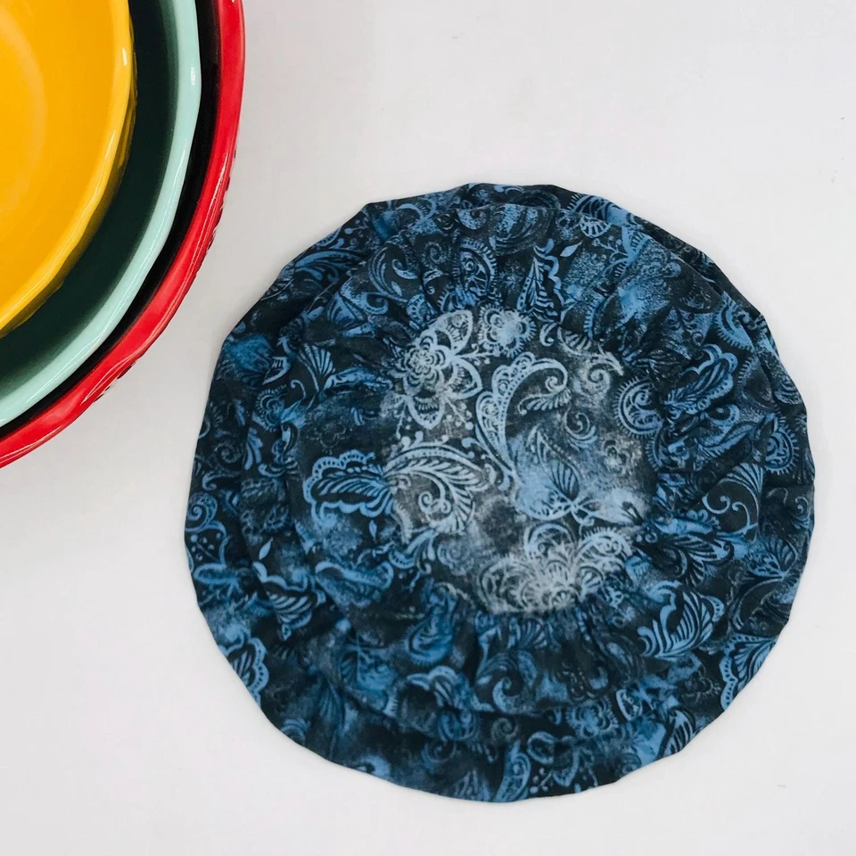 Хлопковая чаша чехол для закваски, 3 размера комплект, многоразовый, пейсли синий - Изображение 2 из 4