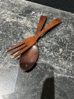 Vintage 10'' Holz Salat Gabel & Löffel Servier Set Ref PC42