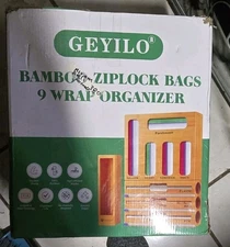 Geyilo Bamboo Ziplock Bag Organizer for Kitchen Storage, 9 Compartments