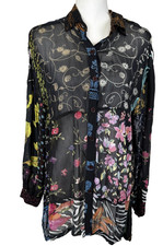 Women s VTG Mix Print  Sheer  Button Up Shirt...