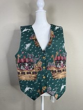 Noahs Ark Vest Handmade Tapestry Animal Scene Christian Green