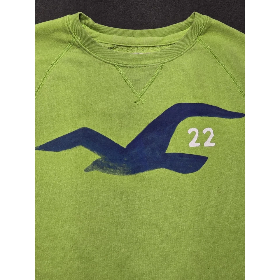 Sudadera Hollister California Cuello Redondo Verde Lima Logo Pájaro Para Hombres M Y2K Foto 2 de 4