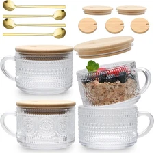 4pcs Overnight Oats Containers with Lids,Vintage Coffee Mugs gifts 1, Clear 