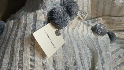 Anthropologie linen silver thread curtains nwt