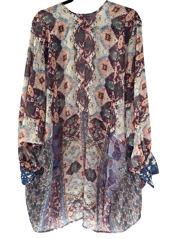 Cárdigan boho Coldwater Creek 1X 2X puños transparentes retazos florales arte para usar Foto 2 de 4