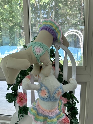 Dog Bikini Swimsuit, Handmade Crochet Pet Summer Outfit , Chest : S 12-14", - Picture 6 of 11