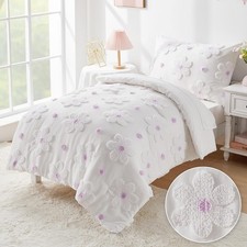 Bedding Set Girls Floral Bed Set Cute Bedding Comforter Set with Tufted Daisy...