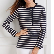 EUC Talbots Navy White Stripe Long Sleeve Hea...