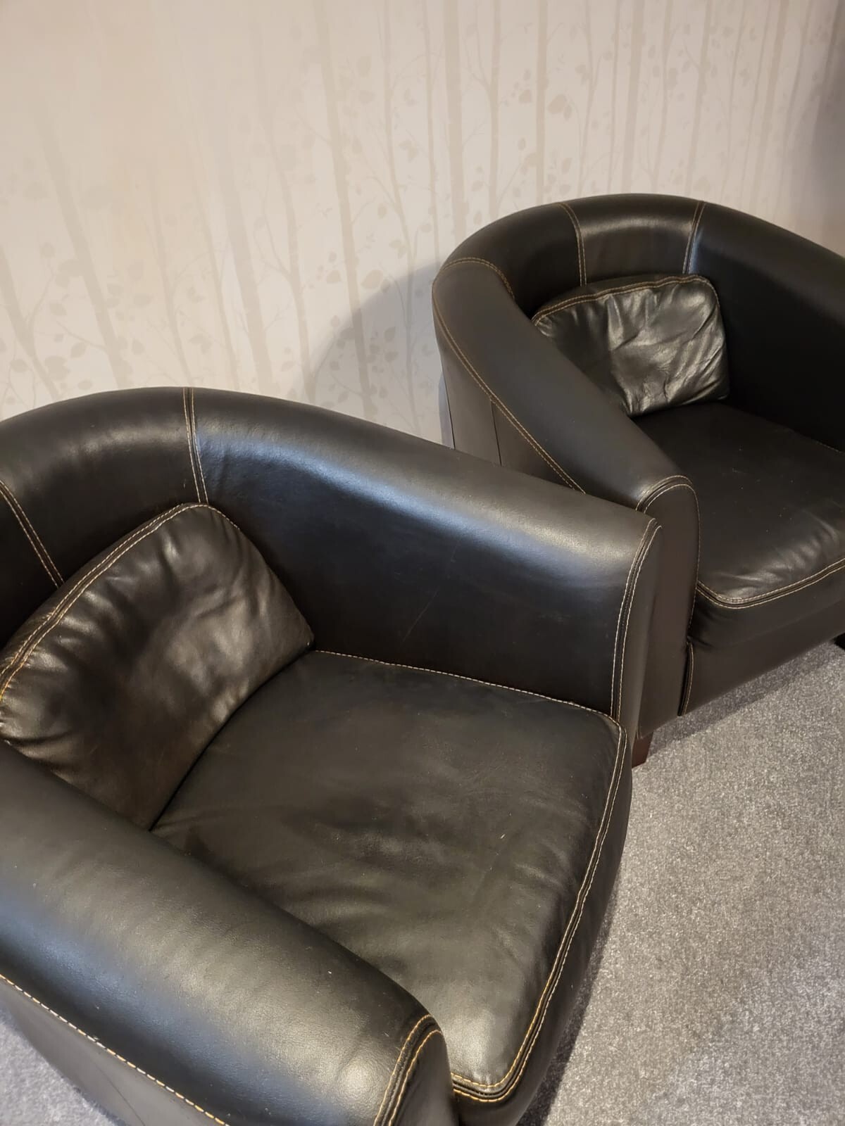 Brown leather tub chairs used eBay