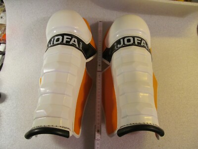 RARE  ORANGE WHITE JOFA PADS SHIN GUARDS MC JIM GOOSE MOTORCYCLE MAD MAXCA 43 CM