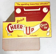 Vintage CHEER UP Lemon-Lime Soda Pop Cardboard Six Pack Carrier Advertising