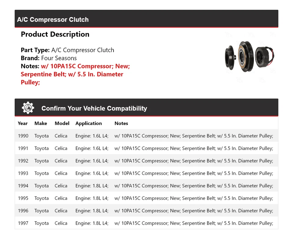 Embrague compresor aire acondicionado Toyota Celica 1990-1997 4 estaciones 1991 1992 1993 1994 Foto 2 de 4