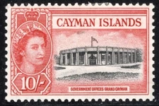 Cayman Islands Stamp Scott #148, 10sh, Queen, Rose Red & Black, MLH, SCV$19.00