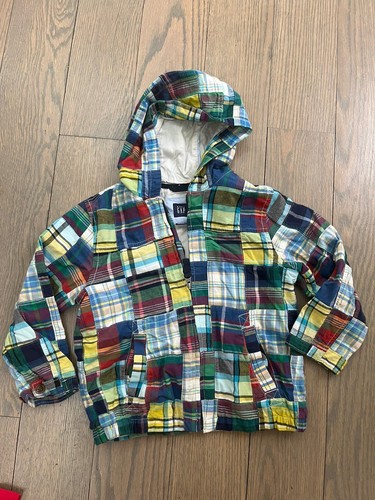 Vintage Gap Kids Zip Up Hooded Jacket Patchwork Size 5 EEUC - Picture 3 of 4