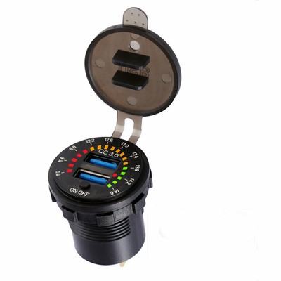 12V 4.8A Dual USB Car Fast Charger Socket Power Outlet LED Voltmeter Waterproof