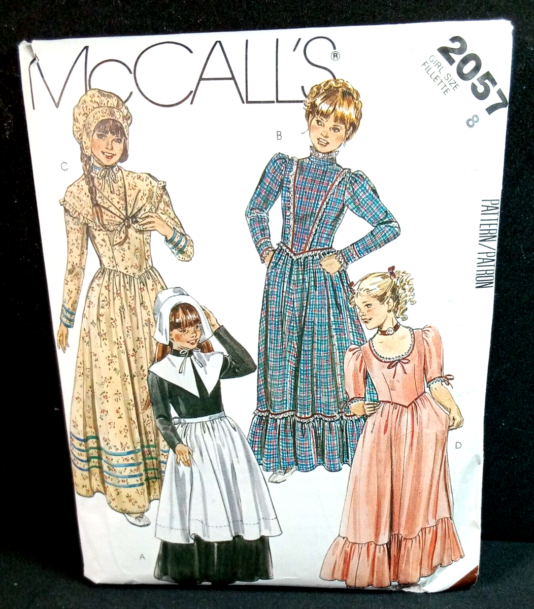 Prairie Pilgrim Dress Costume Girl's Size 8 Uncut Pattern McCalls 2057