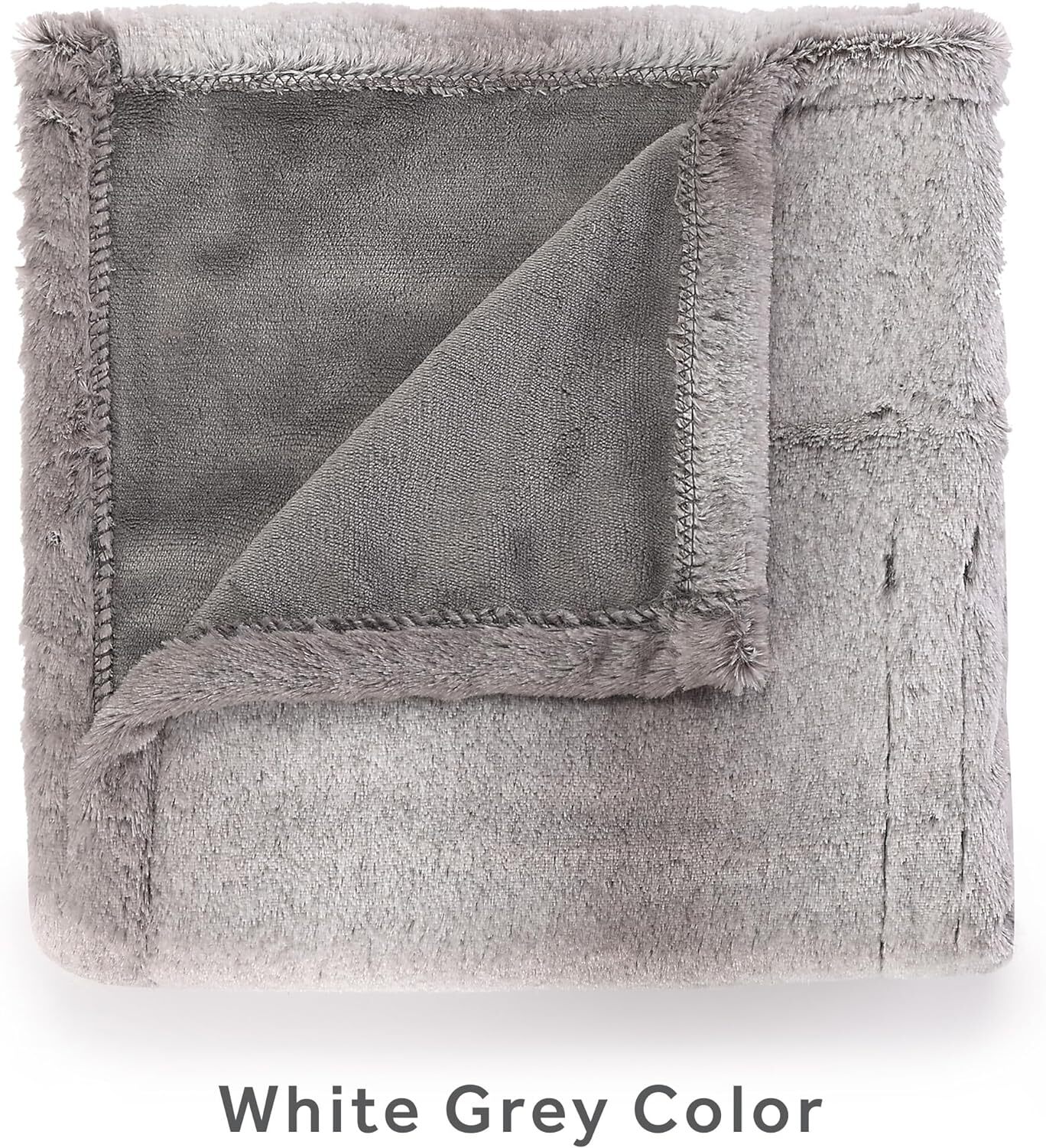 Royal Faux Fur Heated Throw White Grey, CozyWarm Blanket, Adjustable
