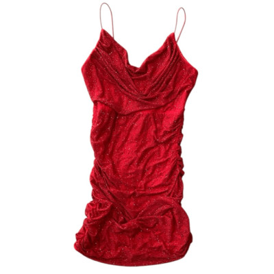 The Vintage Shop Red Stoned Strassed Ruched Cowl Neck Mini Dress NWT Size Small