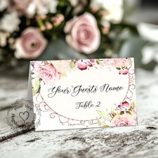 WATERCOLOR PINK ROSE FLORAL TENT STYLE WEDDING PLACE CARDS TABLE CARDS 439