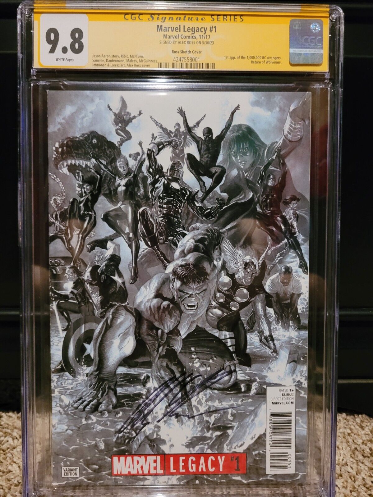 Marvel Legacy 1 CGC 9.8 SS SIGNED ALEX ROSS Sketch Variant (1000000 BC Avengers)