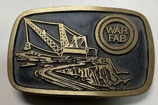 WAR FAB FABRICATING & MACHINING BELT BUCKLE VTG. 1970'S SOLID SAND CAST BRASS